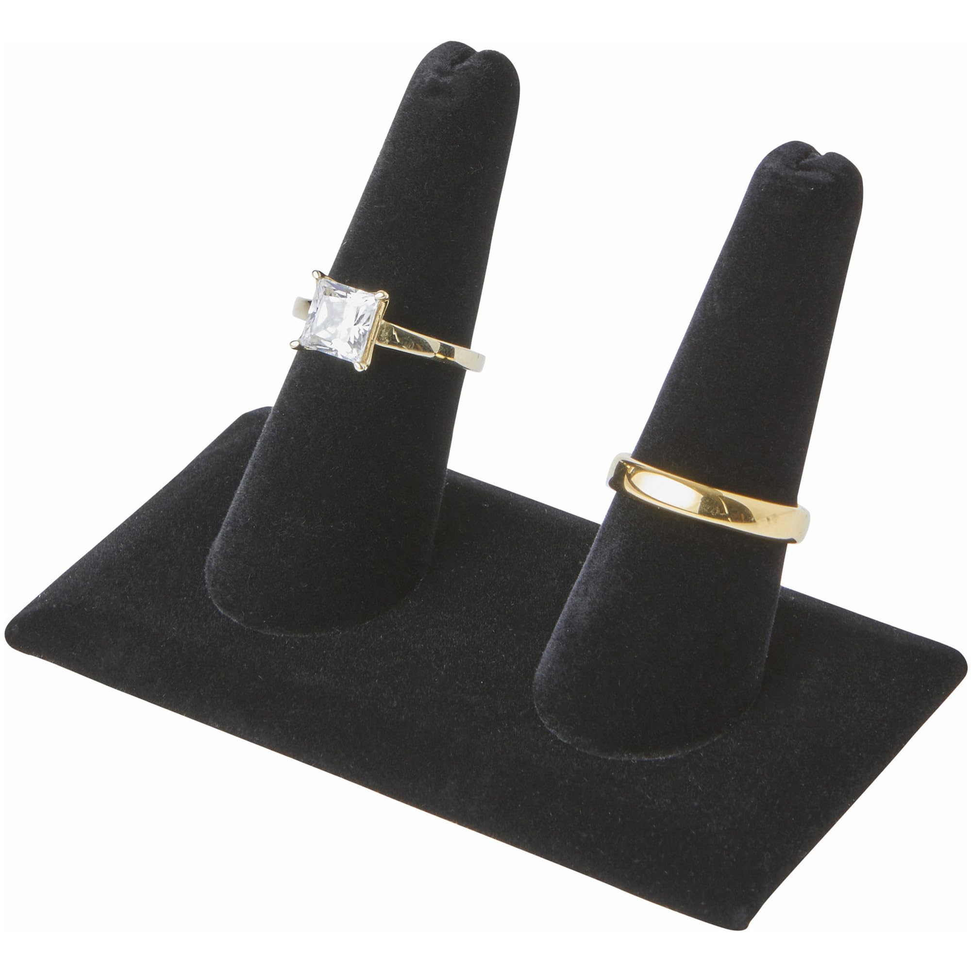 Plymor Black Velvet Ring Finger Display, Double on Rectangular Base, 3.625