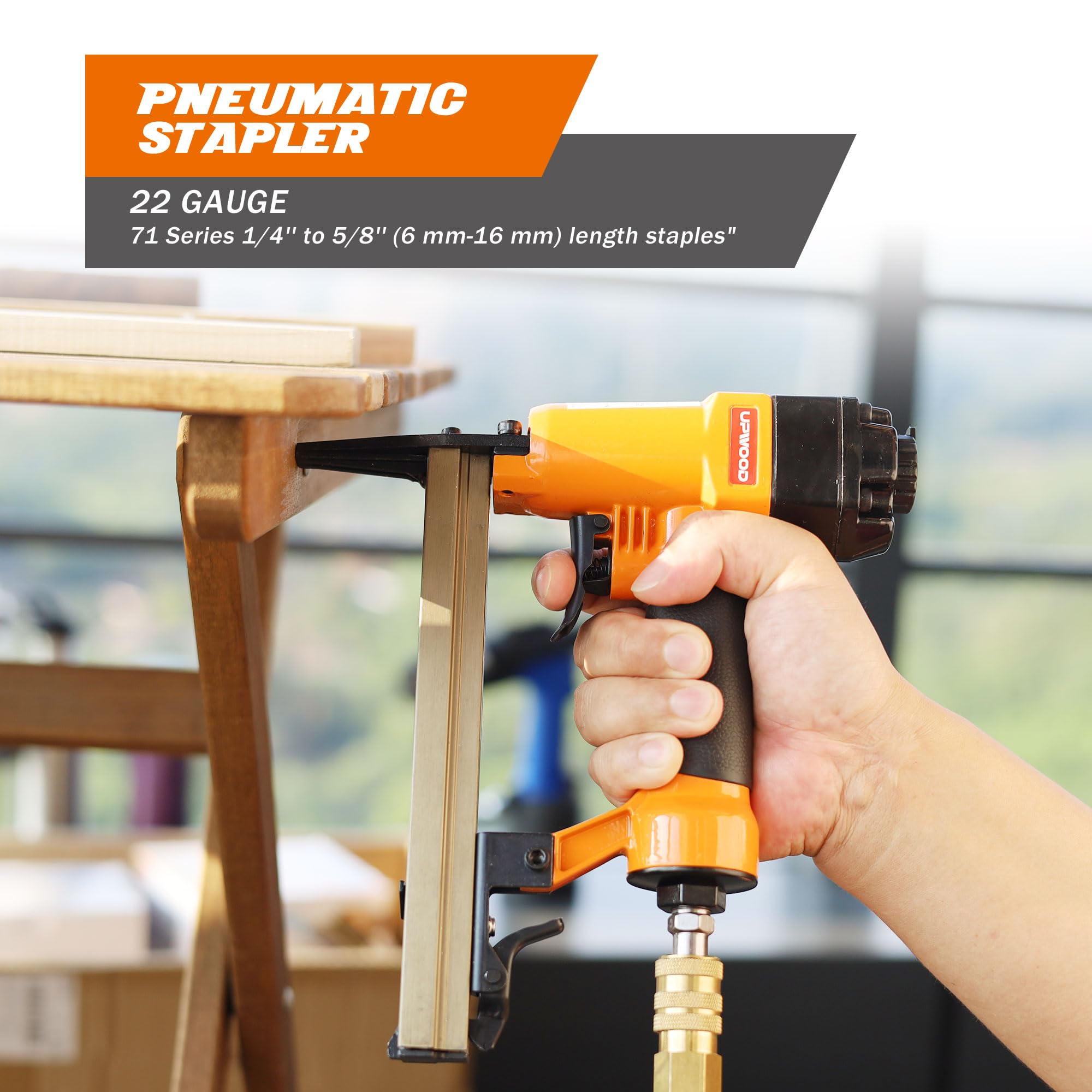 7116LN Sparapunti a Aria 22 Gauge, Sparapunti Pneumatico Senza Olio per Tappezzeria, Scarico Superiore, per Lavorazione del Legno, Progetti Professionali e Fai da Te
