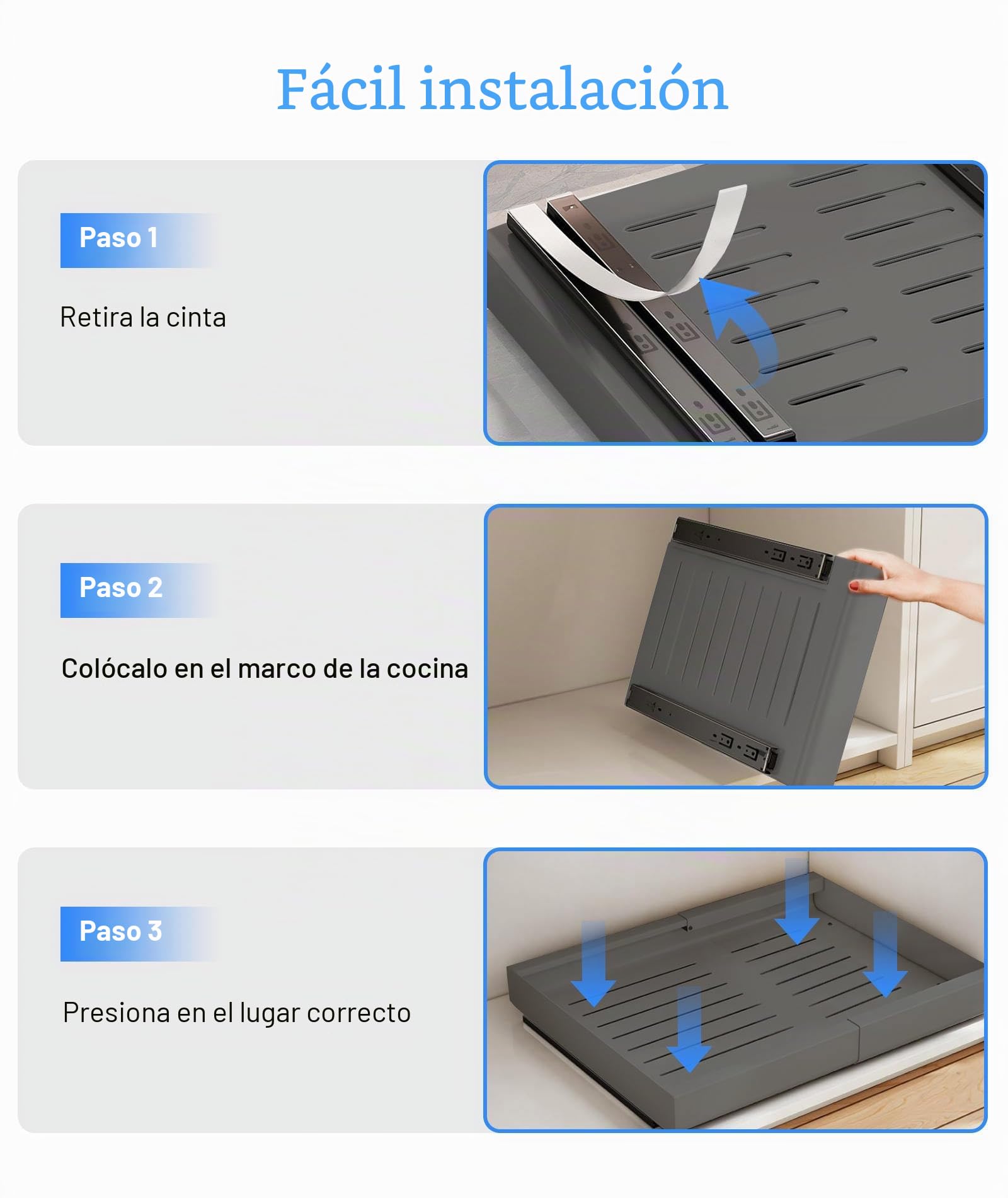 2pcs Cajones Extraibles Para Cocina ,No Requiere Perforación Organizador Cajones, Ampliable Pull Out Cabinet Organizer Cajon Telescopico Adhesivo Para Cocina Baño Armario 32-52x42x7cm(2, Gris)
