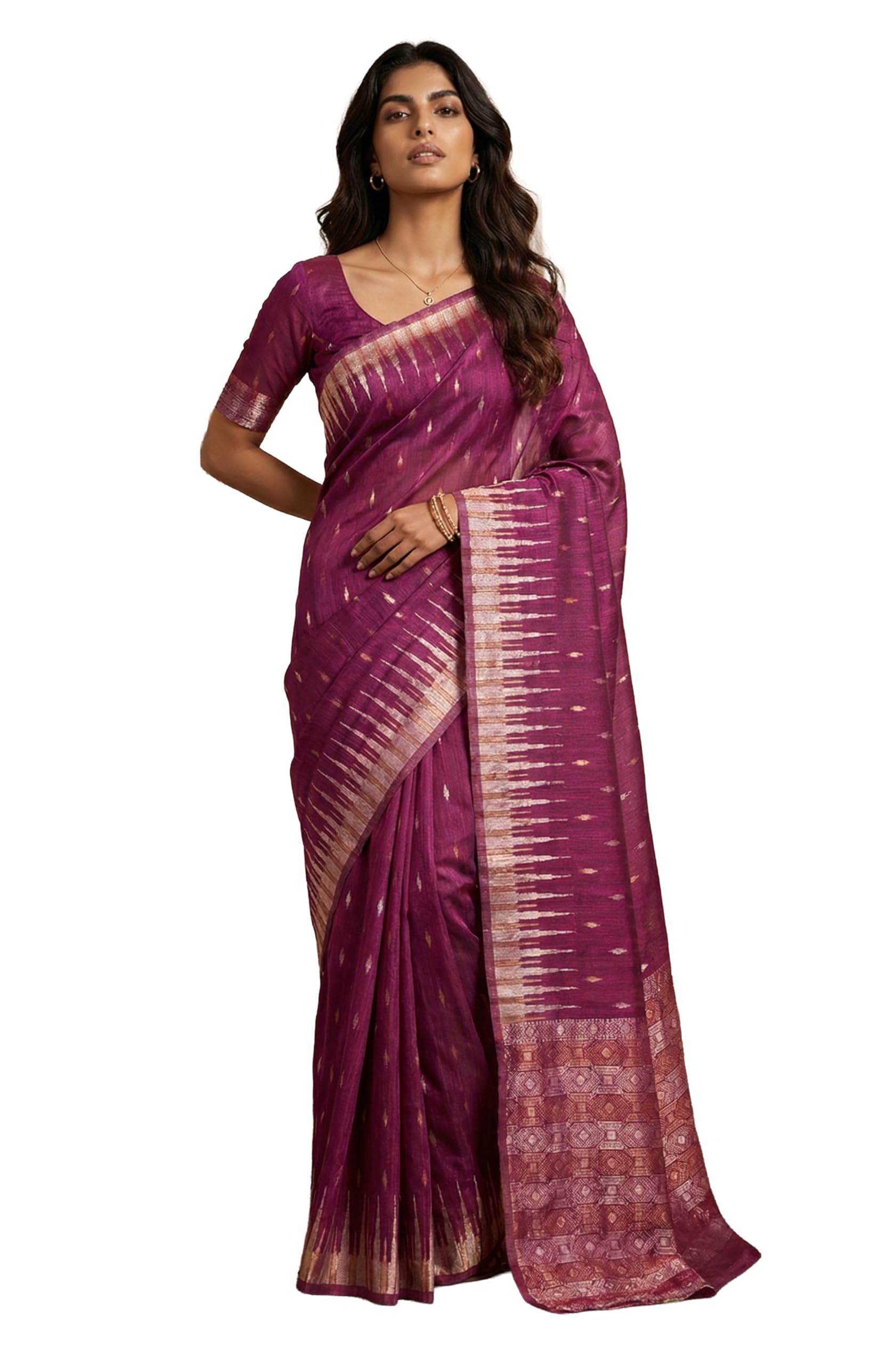 threadbox Women's Purple Cotton Linen Geometric Woven Design Woven Saree with Blouse Piece (SAR395-AI-TX)-picture-10