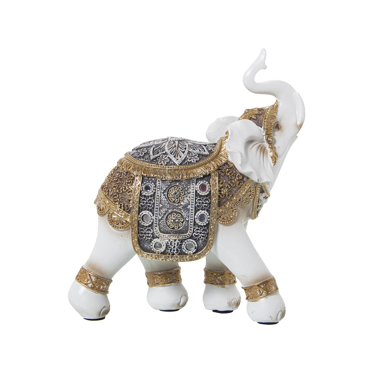 Figura de un Elefante de Resina en Blanco y Dorado 17x7x19cm