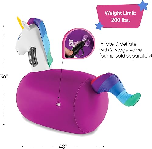 Miniatura 4 de Hearthsong Unicornio inflable que rebota, individual, 48 pulgadas de largo x 20 pulgadas de ancho x 36 pulgadas de alto, asas laterales ergonómicas,