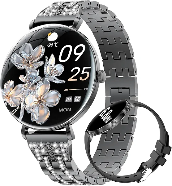 LIGE Ultra-Thin Smart Watch for Women(Answer/Make Calls),1.43" Always-on Display Smart Watch with Heart Rate,Clories Tracker 100+ Sports Modes, Women Smartwatch for Android iOS (Black-FV17-H)