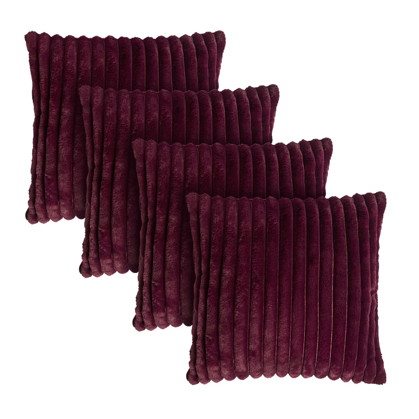 OHS Set of 4 Cushion Covers, Soft Thick Ribbed Faux fur Square Throw Pillow Cover with Invisible Zipper Home Decoration Cushion Covers 45 x 45 for Living Room Bedroom, Burgundy