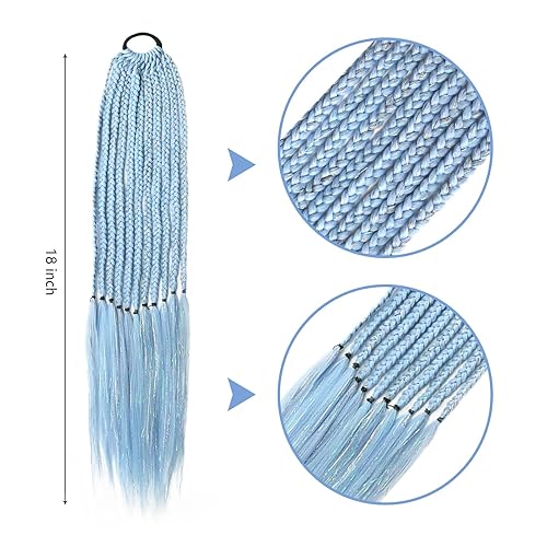 Miniatura 4 de Pelo trenzado preestirado de oropel de mezcla azul bebé, 2 paquetes de extensiones de cabello trenzado preplumado de 18 pulgadas