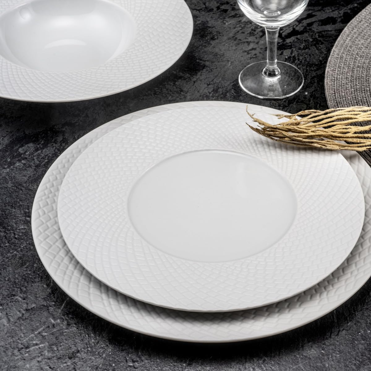 MEDARD DE NOBLAT - Talerz obiadowy - D27 cm - Sherane - Porcelana - Zestaw 6 sztuk - Biały