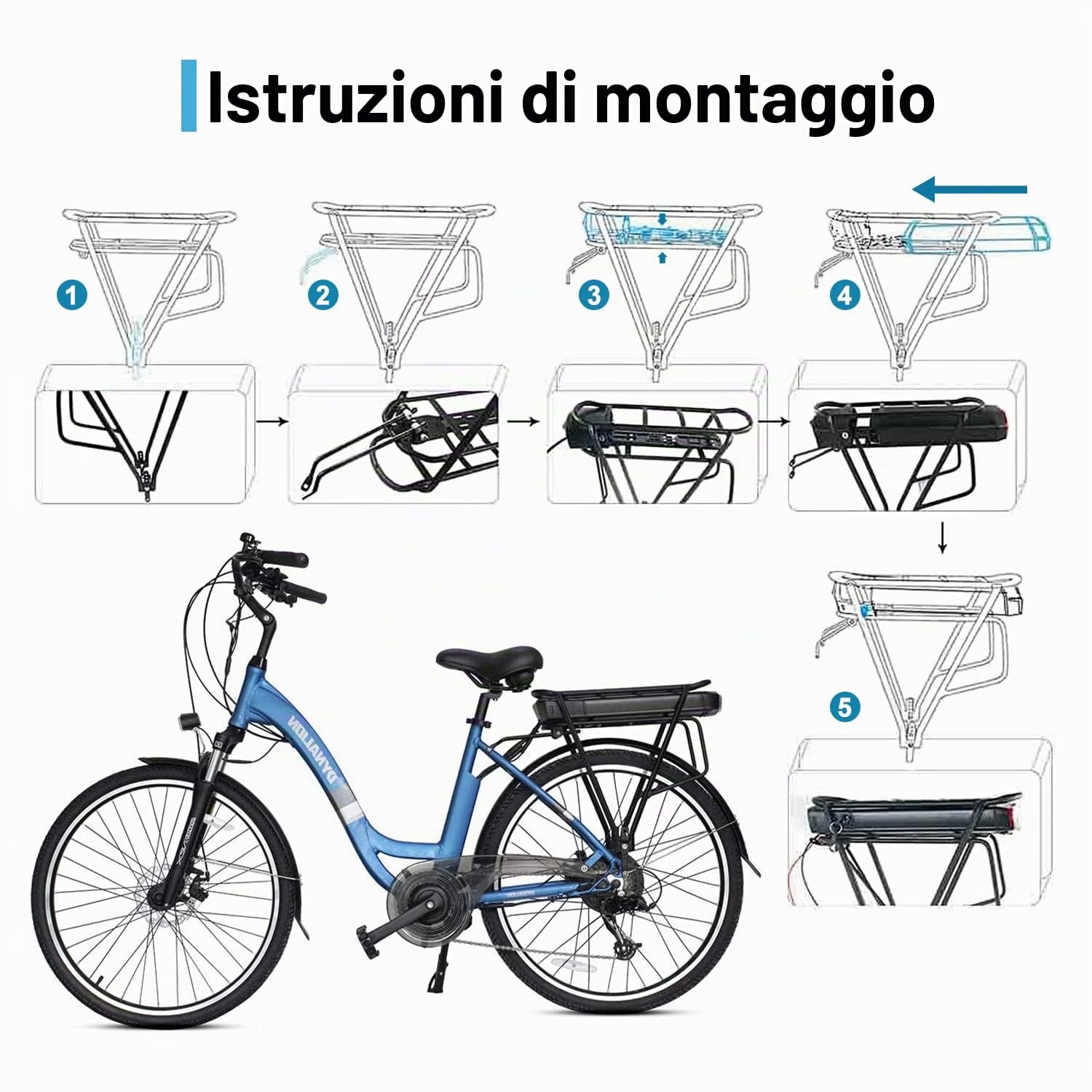 36 V 13 AH Batteria Bici Elettrica per Portapacchi con Caricabatterie, Interruttore di Accensione e Blocco di Sicurezza, Batterie per Biciclette Elettriche 26"- 28", per Motore