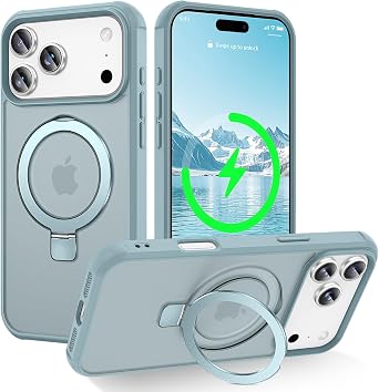 for iPhone 17 Pro Case 2025, [Magnetic Invisible Stand] [Compatible with MagSafe] [Military Grade Drop Protection] Slim Translucent Matte Back Shockproof Protective Cover, Blue