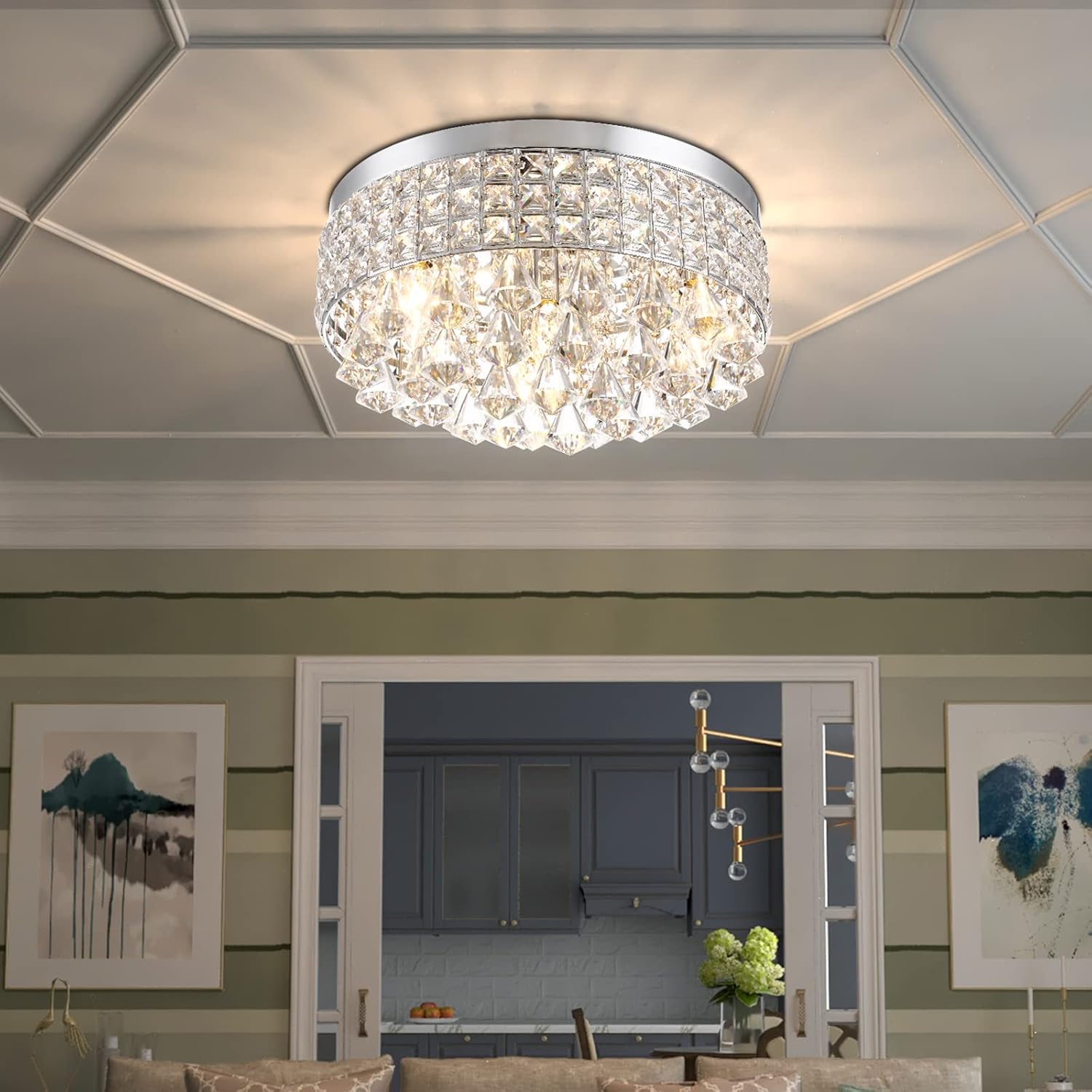 Hоlіdау Dеаlѕ 🛒 Maxax 4 Lights Crystal Chandelier, Modern Drum Ceiling Light Fixture Lamp, Raindrop Flush Mount Round Metal Shade, for Dining Room, Living Room, Bathroom, Bedroom, Chrome Crаzу Dеаlѕ Maxax 4 Lights Crystal Chandelier, Modern Drum Ceiling Light Fixture Lamp, Raindrop Flush Mount Round Metal Shade, for Dining Room, Living Room, Bathroom, Bedroom, Chrome