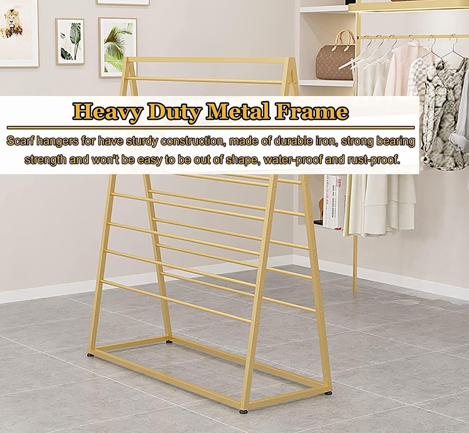 Ribbon Organizer Rack Craft Room Space Saving Scarf Organizer Rack Hijab Display Hanger, Metal Floor Standing Pants Hanger 60cm/80cm/100cm/120cm Wide (Color : Gold, Size : Wide 100cm/39inch)