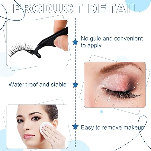 Miniatura 3 de 32 pares de pestañas autoadhesivas con pinzas, reutilizables, adhesivas, sin pegamento, aspecto natural, falsas, impermeables, prepegadas, a granel