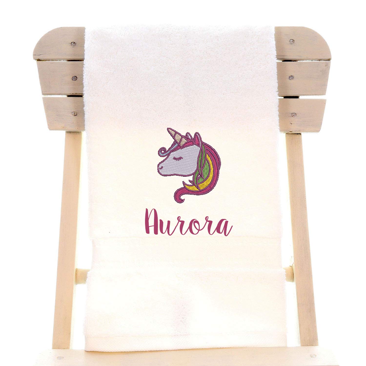 aztex Personalised Children's 100% Cotton Bath Towel with Unicorn Logo & Name, 550gsm, 70cm x 130cm - White