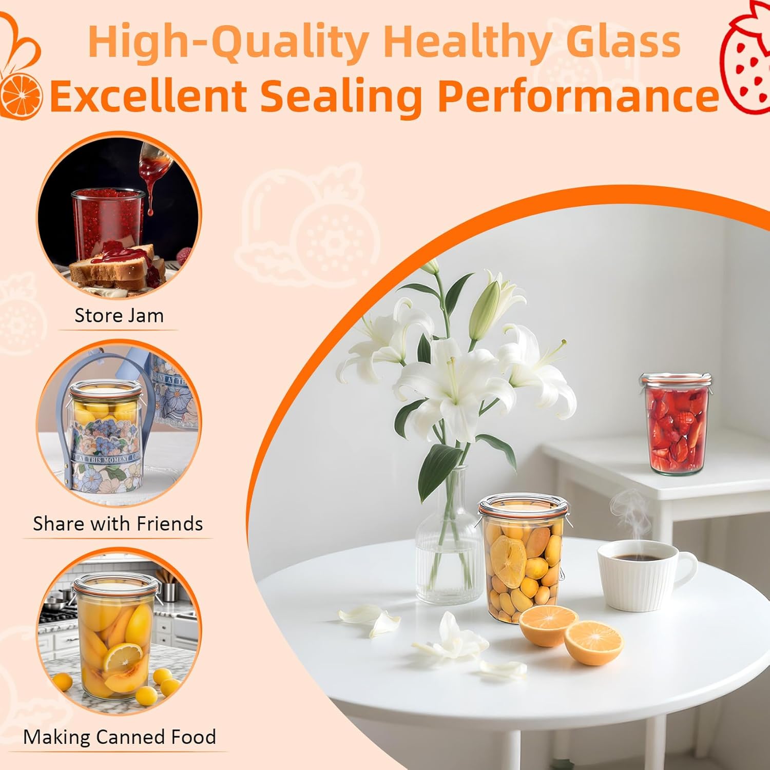 Canning Jars 27 oz of 2,850ml Replace For Weck Canning 743, Replace For Weck 3/4 Liter Jar, 2pcs Glass Jars, Canning Jars For Sourdough, Mold Jar - Sourdough Starter With Wide Mouth - Image 7