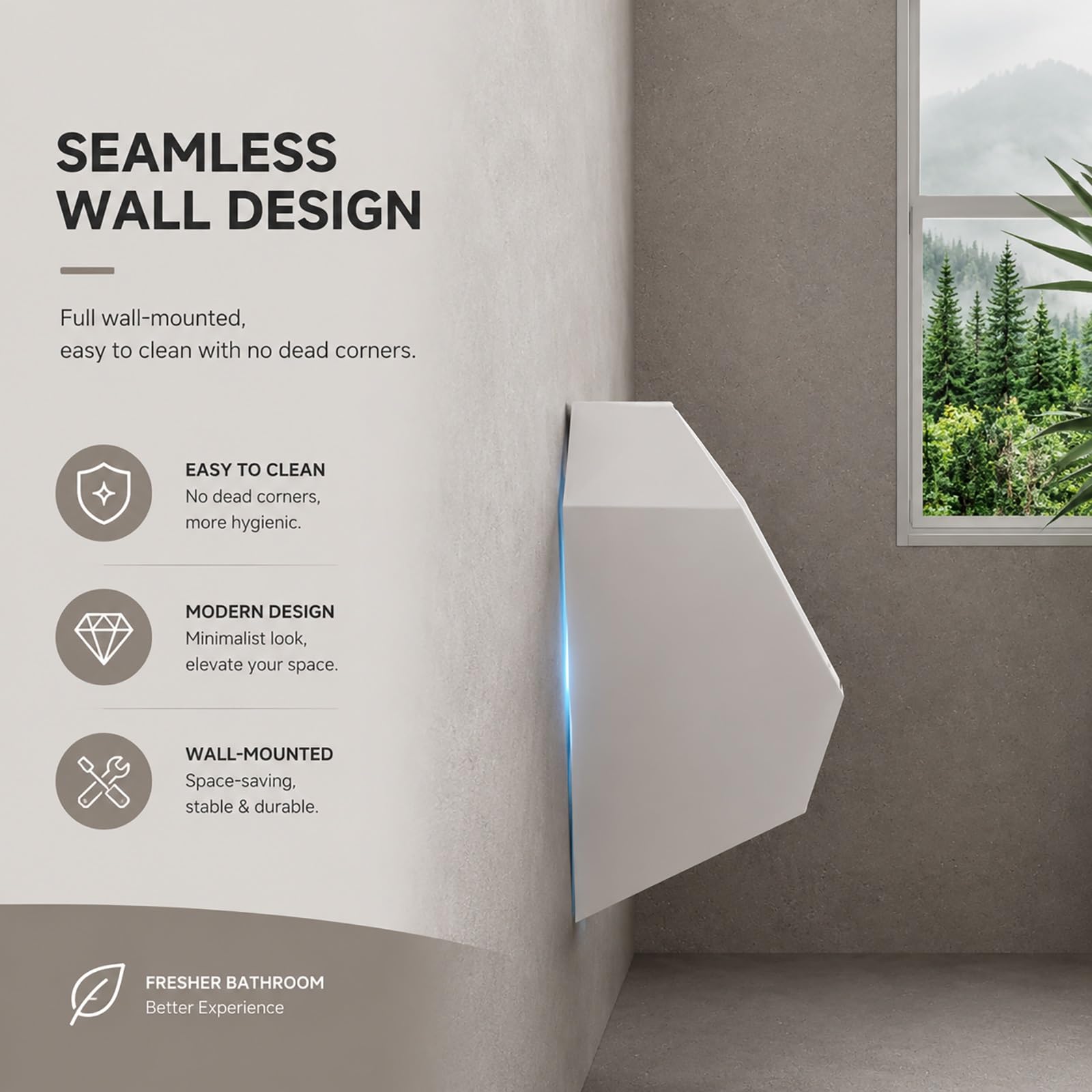 Naścienny ceramiczny pisuar z automatycznym czujnikiem spłukiwania, bezdotykowy porcelanowy design, odporny na zachlapanie do użytku domowego, hotelowego i publicznego, jakość komercyjna
