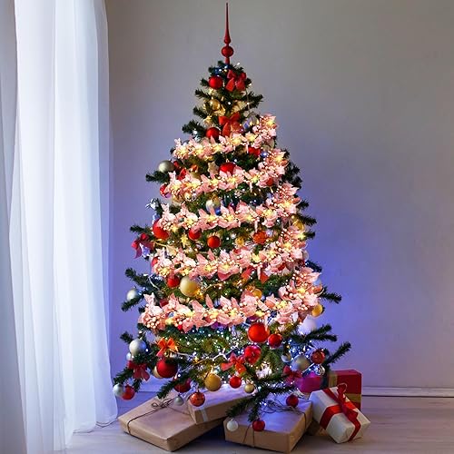 Miniatura 4 de Syhood Guirnalda de bayas de Navidad de 6 pies, guirnalda de hojas de acebo iluminada para interiores, guirnalda artificial de otoño, decoración de