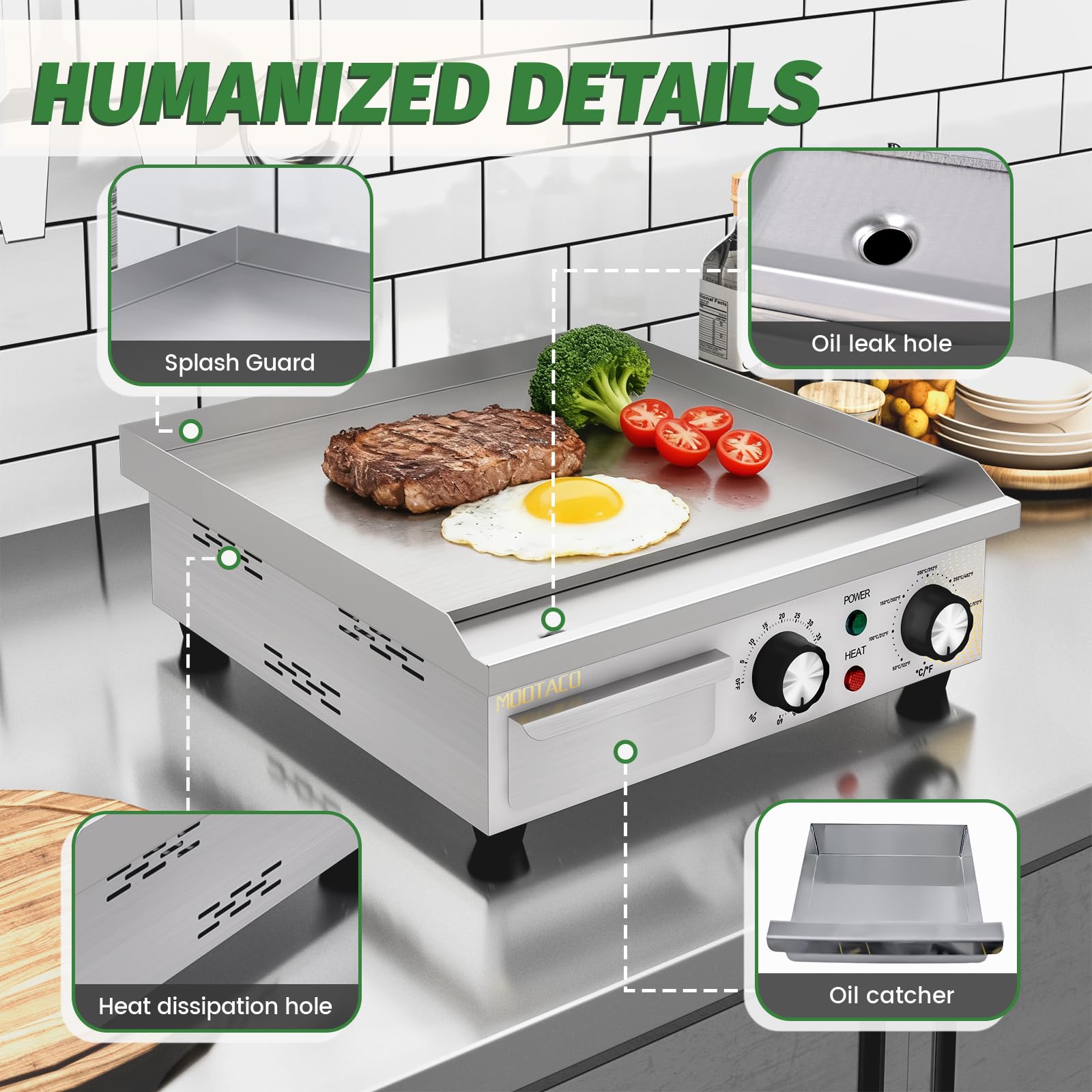 Plancha électrique commerciale en acier inoxydable, 36cm, avec contrôle de température réglable,minuterie,barbecue