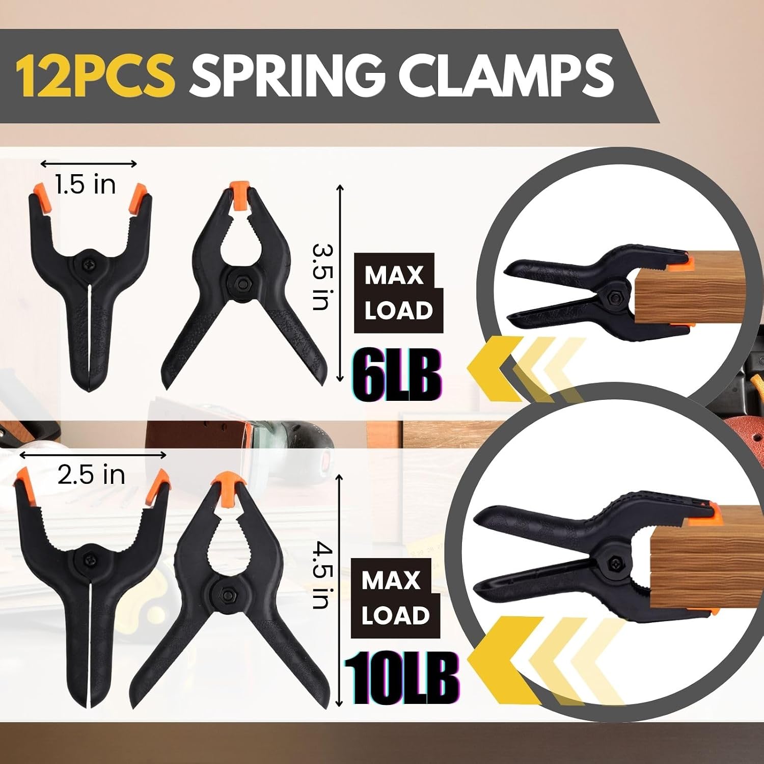 12 Pack Plastic Spring Clamps, Heavy Duty 4.5 Inches, 3.5 Inches Set Backdrop Clips for Crafts, Backdrop Stand, Woodworking, Photography Studios, Home Improvement thumbnail