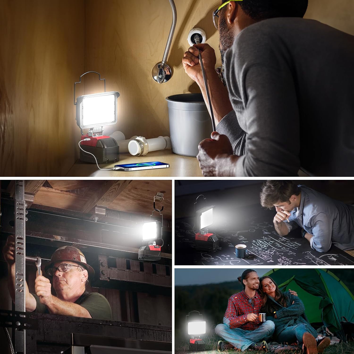 Ecarke LED Work Light Compatible with Milwaukee18V Battery, 128W Cordless Work Lights 12800LM of Flashlight Battery Light with Low Voltage Protection & Type-C & USB-A Charger Port