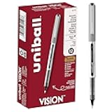 uni-ball(R) Vision(TM) Rollerball Pens, 0.7 mm, Fine Point, Gray Barrel, Black Ink, Pack Of 12, 60126