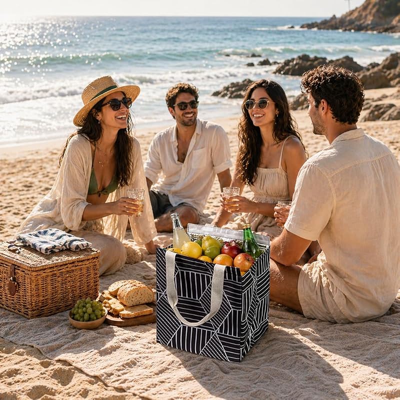 Bolsa de almuerzo con aislamiento de 9 litros, bolsa de almuerzo a prueba de fugas para hombres y mujeres Negro | Ligero 0.3 lb, diseño plegable compacto, interior de papel de aluminio, cierre de velcro, apertura amplia, para comidas, refrigerios, oficina