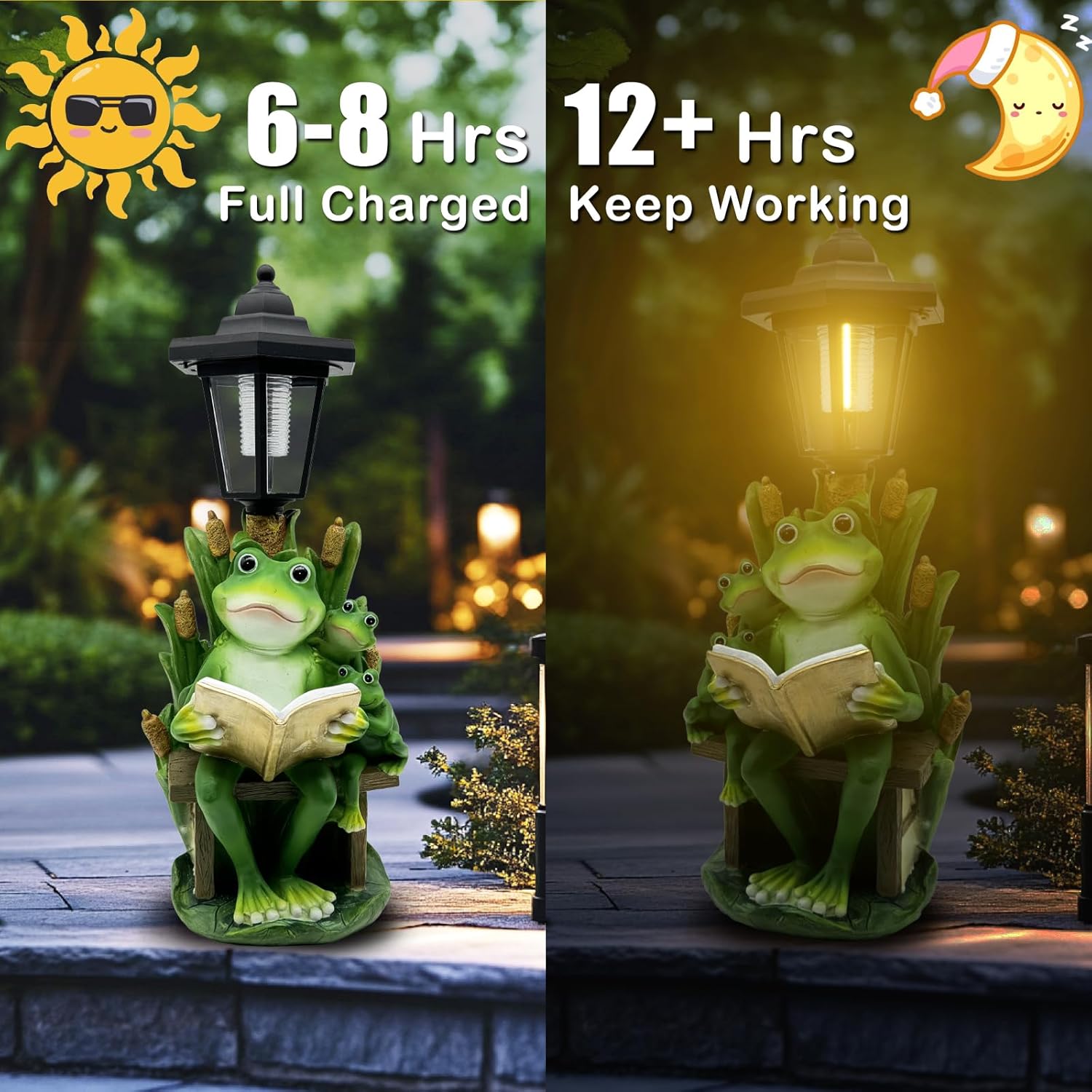 Solar Frog Garden Statue for Outdoor Decor with Lantern - Lawn Decoration 16“ Tall Frog Figurine Lights for Patio, Yard, Porch Ornament - Valentine's Day Gifts for Mom, Grandma, Women - Image 3