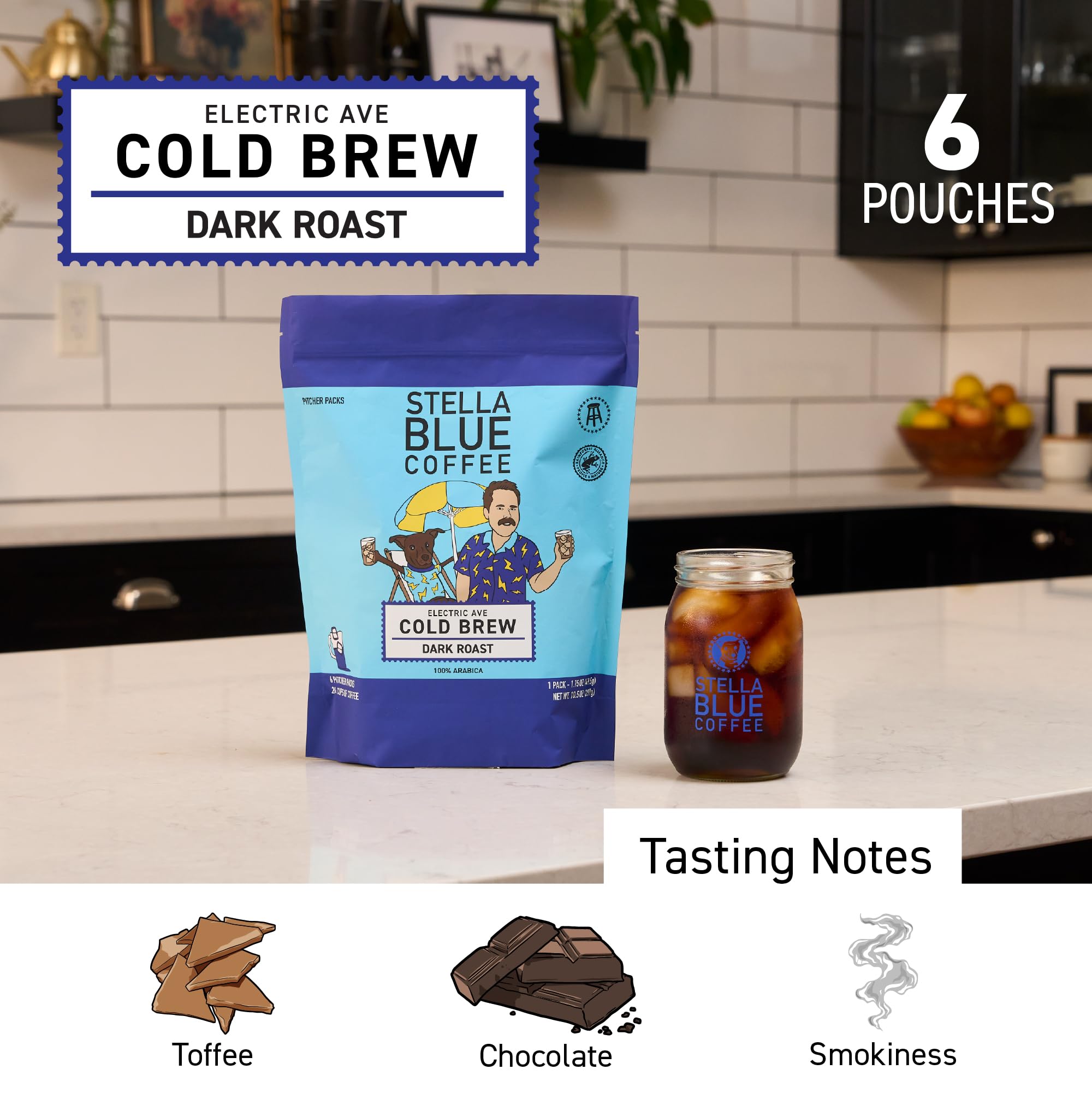 Stella Blue Cold Brew DarkRoast Electric Avenue Coffee - etyczne i zrównoważone pozyskiwane z Ameryki Środkowej - Pomaga wspierać PAWS Chicago