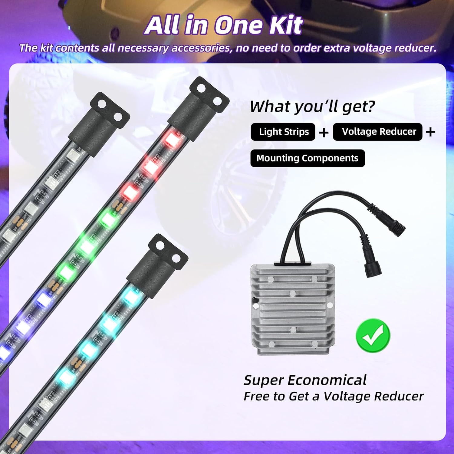 Roykaw Golf Cart Underglow LED Strip Lights Accent Neon Lighting Kit w/Wheel Well & Interior Lights for EZGO Yamaha Club Car, Million Colors/Waterproof IP68/Sync to Music, Fits 12V - 80V, 12 PCS