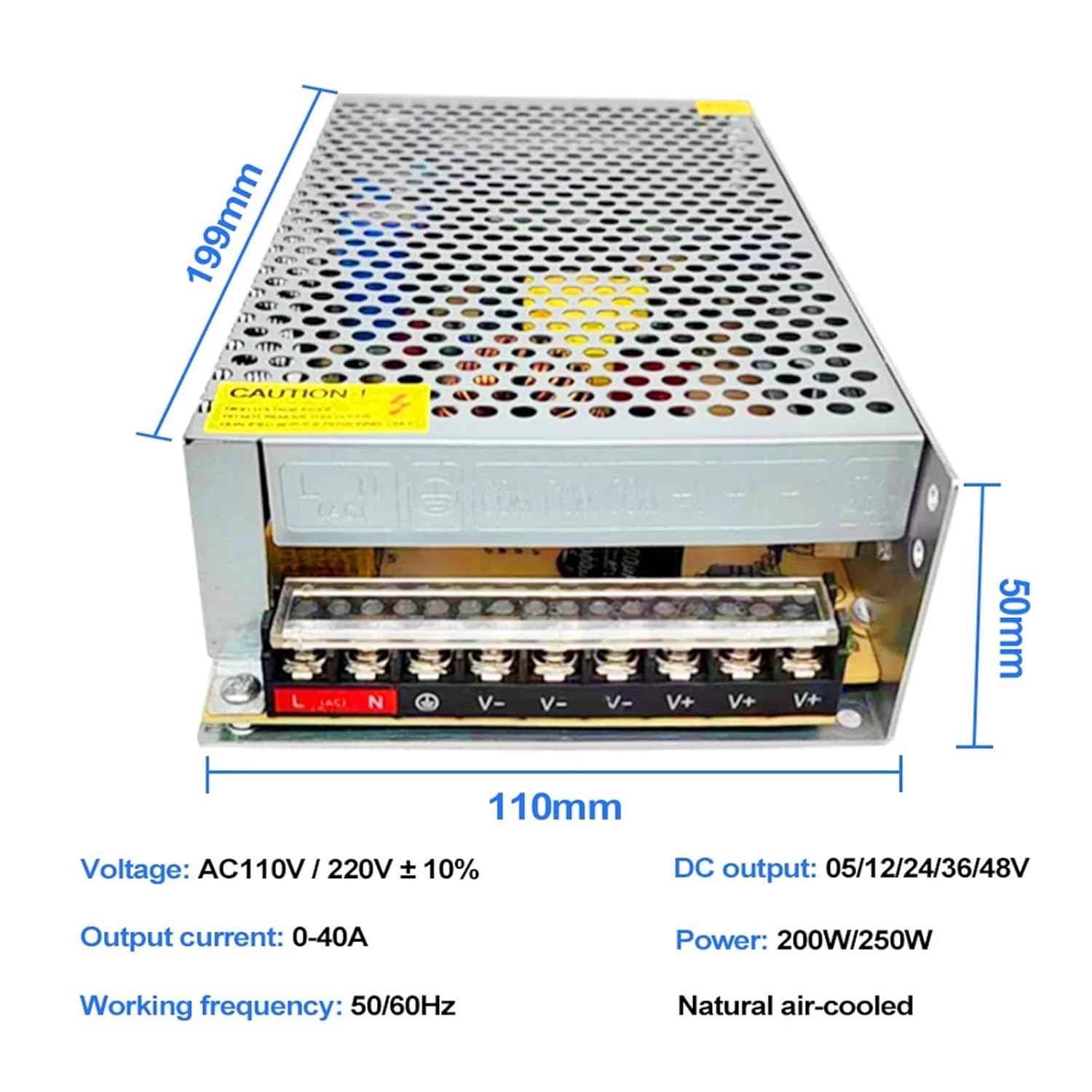 DC 5V 12V 24V 36V 48V Power Supply SMPS AC-DC 100-220V to 5A 10A 20A 30A 40A 1Pcs(36V,250W)