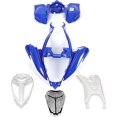 ALMULOO Front & Rear Fender Flares + Tank Cover + Grille/Fender + Gas Cap + Mesh Compatible with YAMAHA Raptor 700, 2006-2024 Plastic Bodywork Kit Blue+White+Black