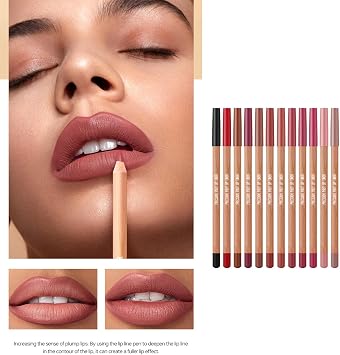 12 Colors Matte Lip Liner Pencil Set Natural Lip Makeup Soft Pencils and Long Lasting Velvet Lip Liner