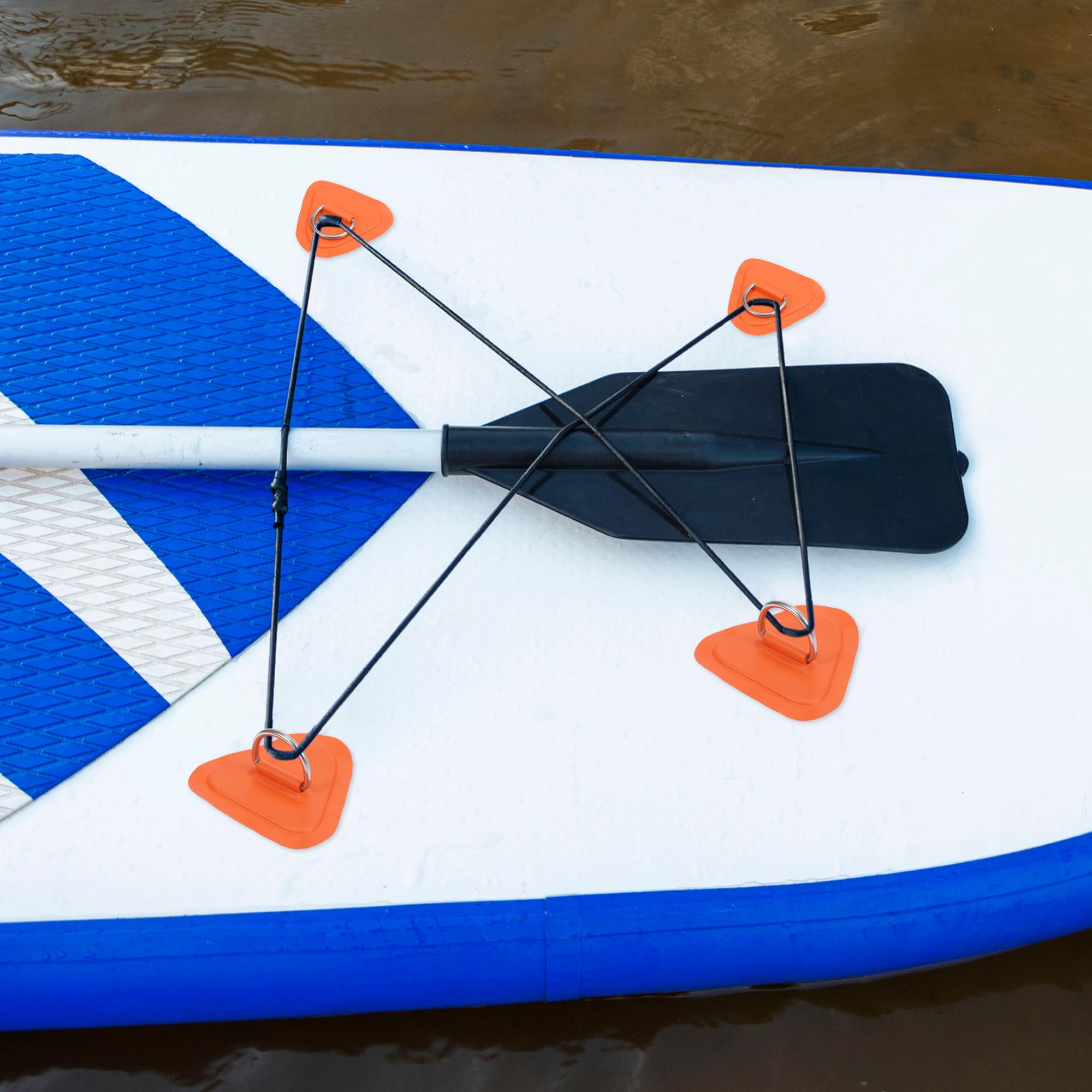 X AUTOHAUX 6pcs D Ring Patch PVC Stainless Steel Triangle Shape D Ring Pad for Inflatable Boat Kayak Canoe Deck Orange