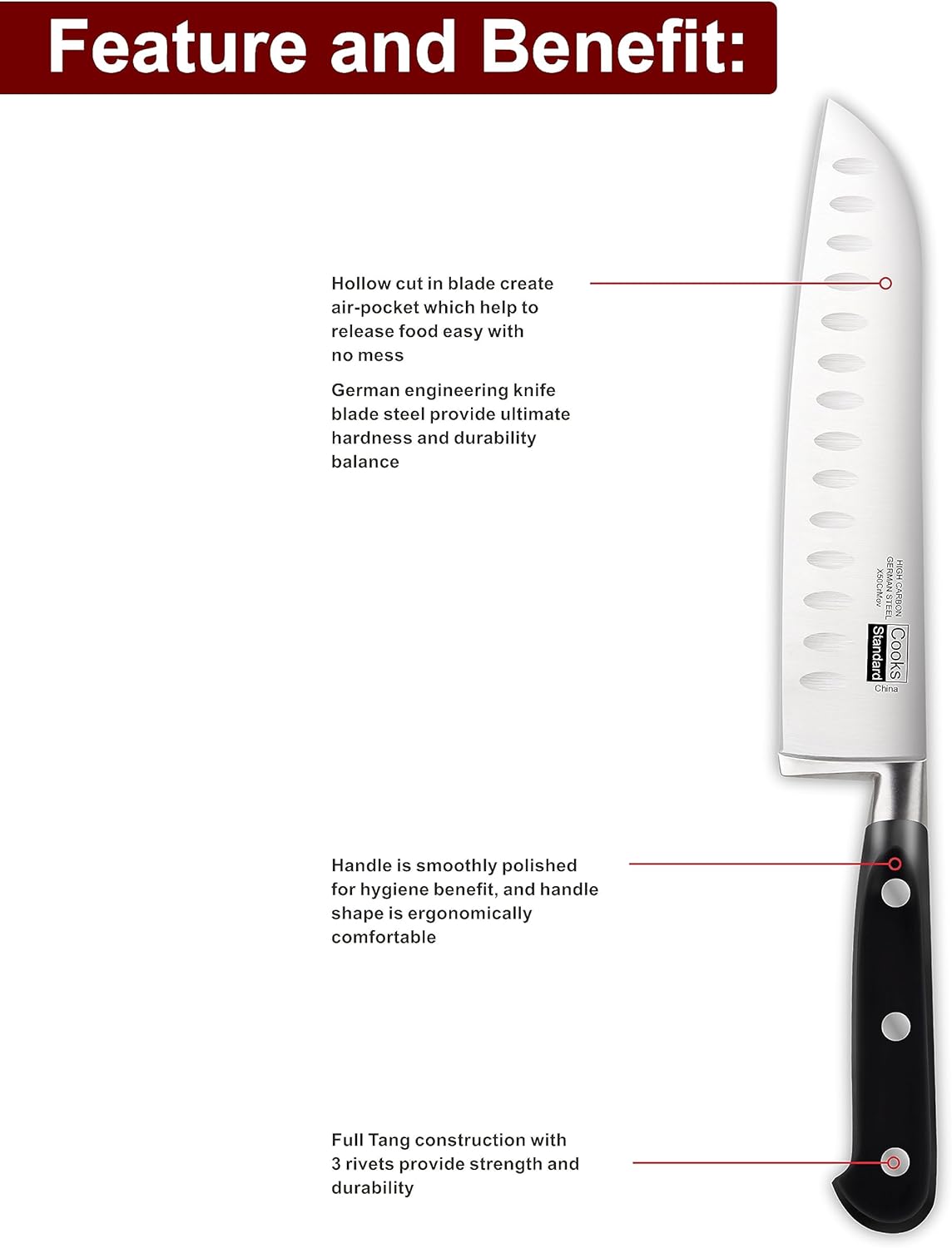 Cooks Standard High Carbon Stainless Steel Knife Set 2-Piece, 8" Chef’s Knife and 7" Santoku Knife Classic Sharp Kitchen Knives Set, Ergonomic Handle