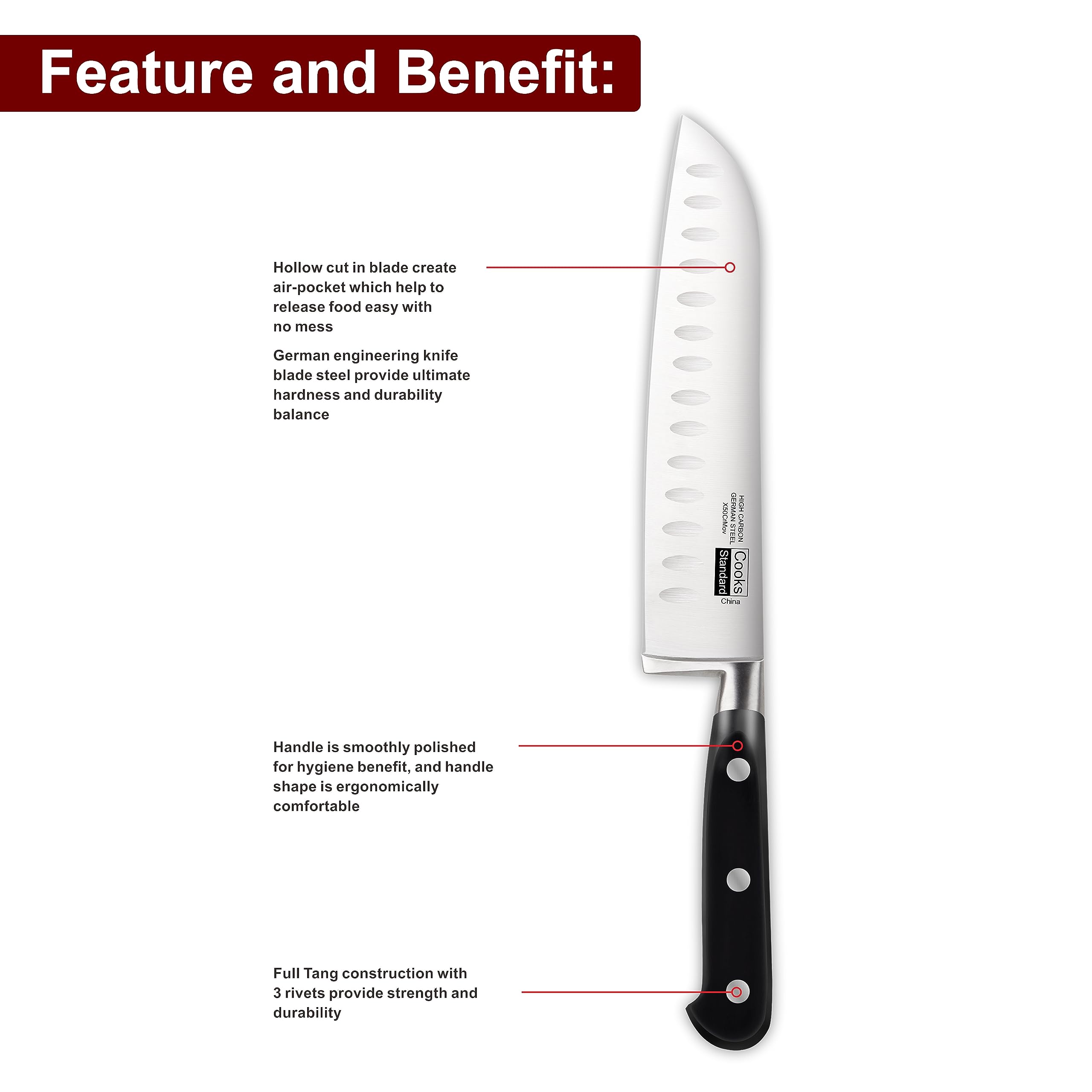 Cooks Standard Classic Cutlery, High Carbon Stainless Steel Knives Set, 8" Chef's Knife and 7" Santoku Knife, Ergonomic Handle, 2-Piece — Amazon image 7