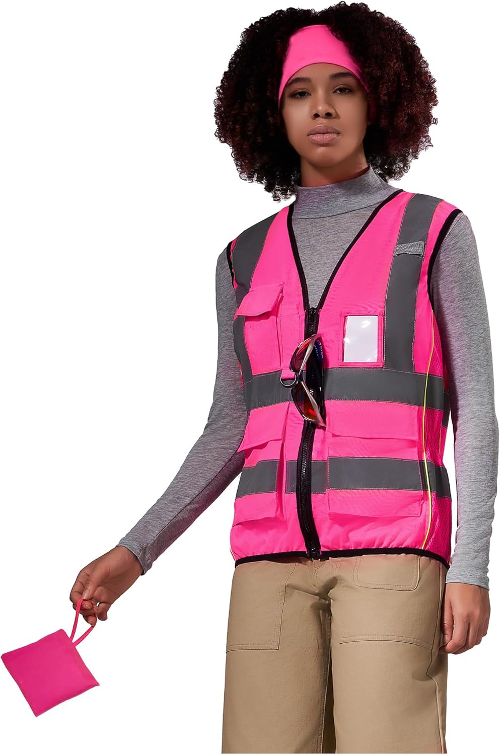 A-SAFETY High Vis Safety Vest for Women - Reflective Strips, Multi-Pockets, Zipper Closure