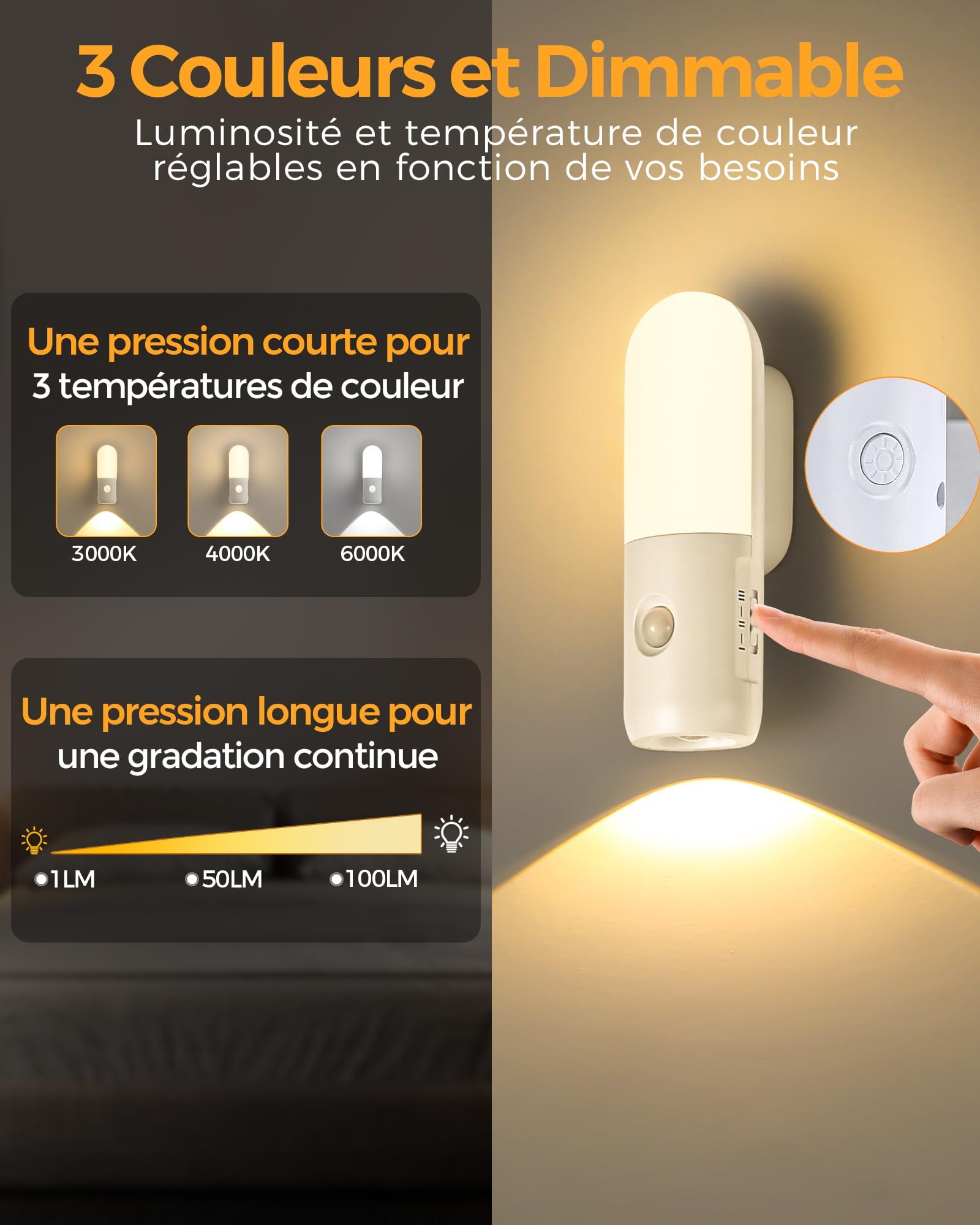 2 Veilleuses LED Avec Détecteur De Mouvement | Rechargeables USB-C | Pour Escalier, Salle De Bain, Couloir