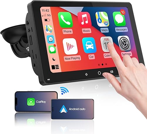 CarPlay - Estéreo portátil para automóvil, radio inalámbrica con Bluetooth para automóvil, pantalla QLED de 7 pulgadas, control del volante,