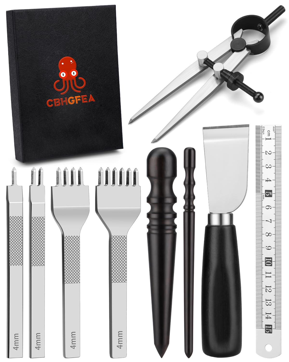 Leather Working Tools Kit - Knife, Burnisher, Punch -1