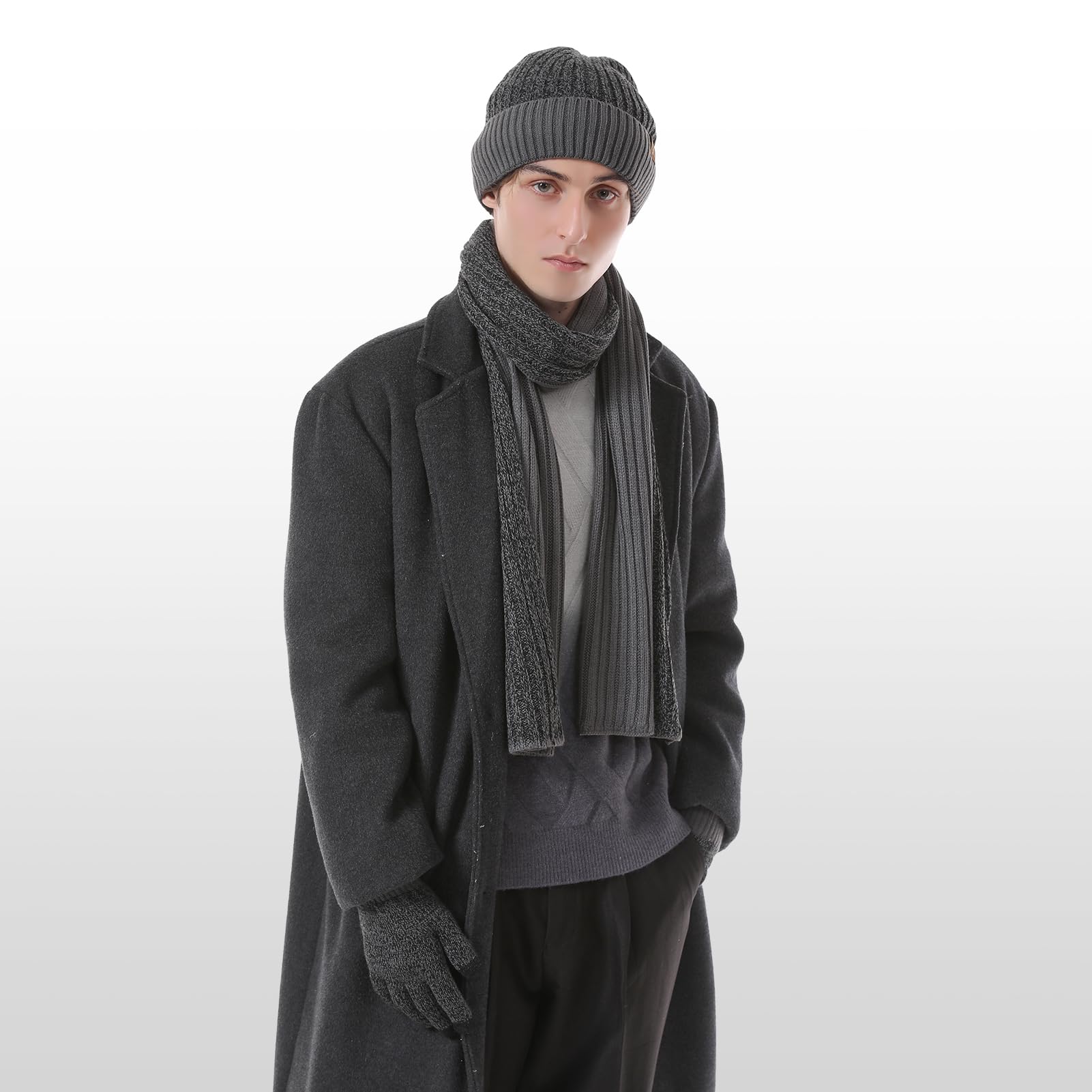 Mütze Schal und Touchscreen Handschuhe Set Wintermütze Thermohandschuhe Schal für Herren Strickmütze 3 STÜCKE Unisex Hüte für Damen Winter Accessoires für Herren Damen