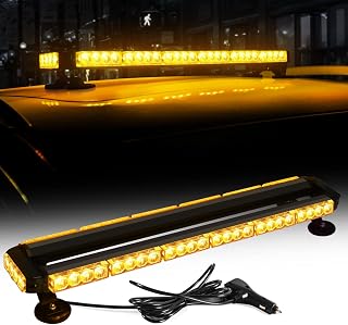 54 LED 29.5 Inch Car LED Strobe Light Warning Emergency Hazard 26 Flashing Modes Flashing Lighting Bar Beacon Double Side with Magnetic Base for Safety Construction Vehicles Tow Trucks (Amber)