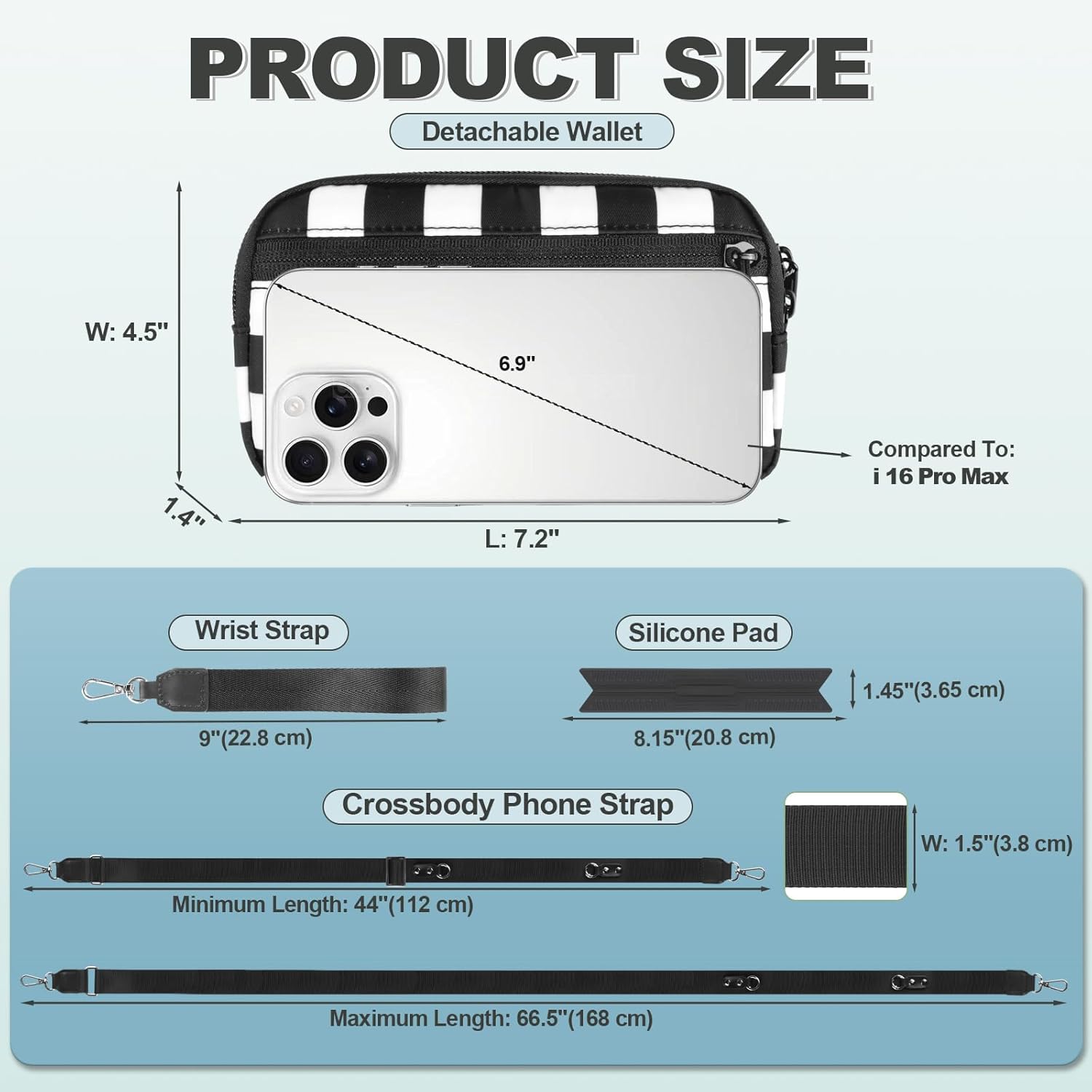 YFWE Clip and Go Strap for Phone with Wallet Crossbody, Adjustable Phone Lanyard with Detachable RFID Wristlet Wallet, Phone Strap with Phone Tabs for All Phones, Black Checkered (L)