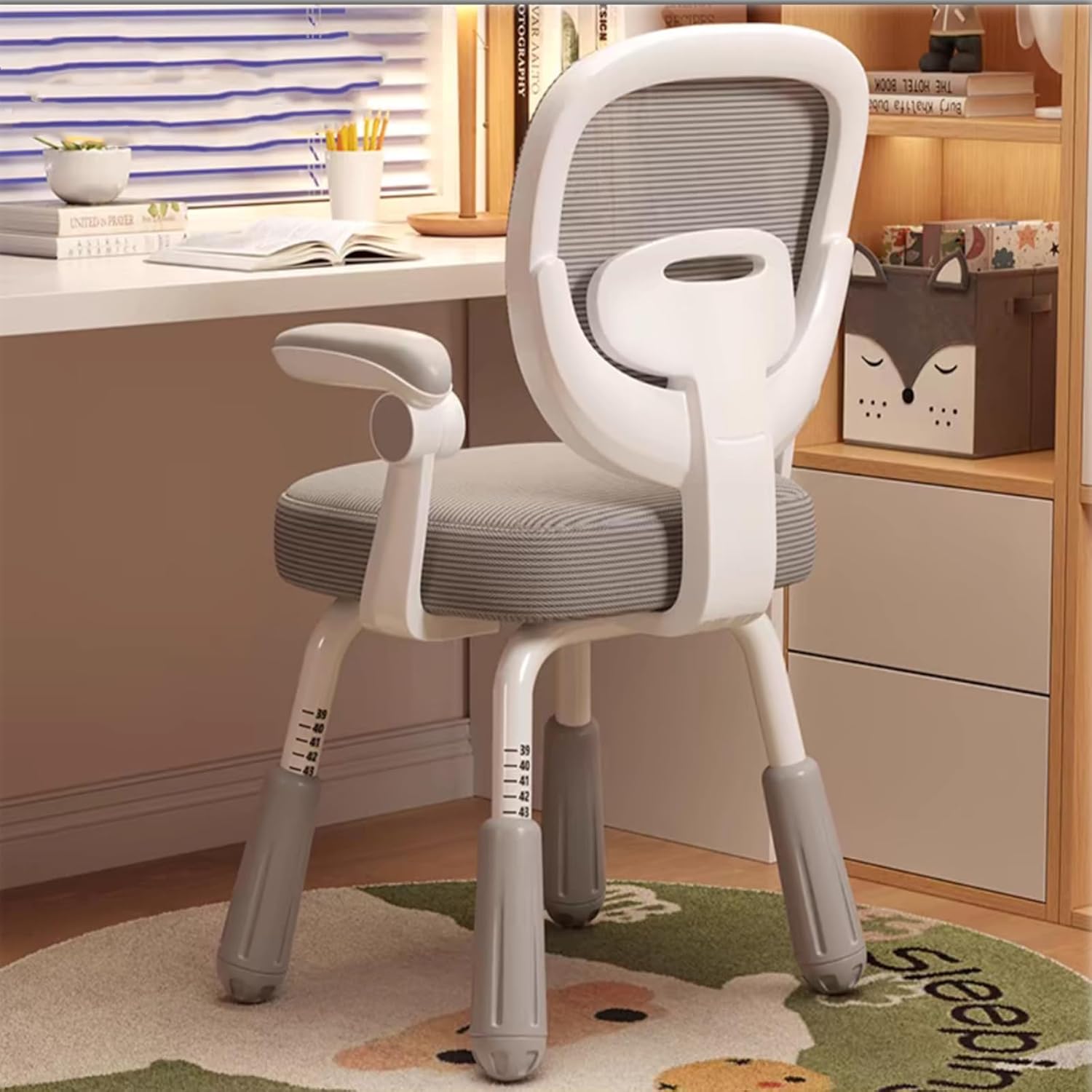Children's Desk Chairs, Desk Chair Kids, Kids Desk Chair Kids Plastic Chairs, Lightweight and Portable with Handrails and Breathable Mesh, Rounded Edge Design for Safety,Grey,with armrests