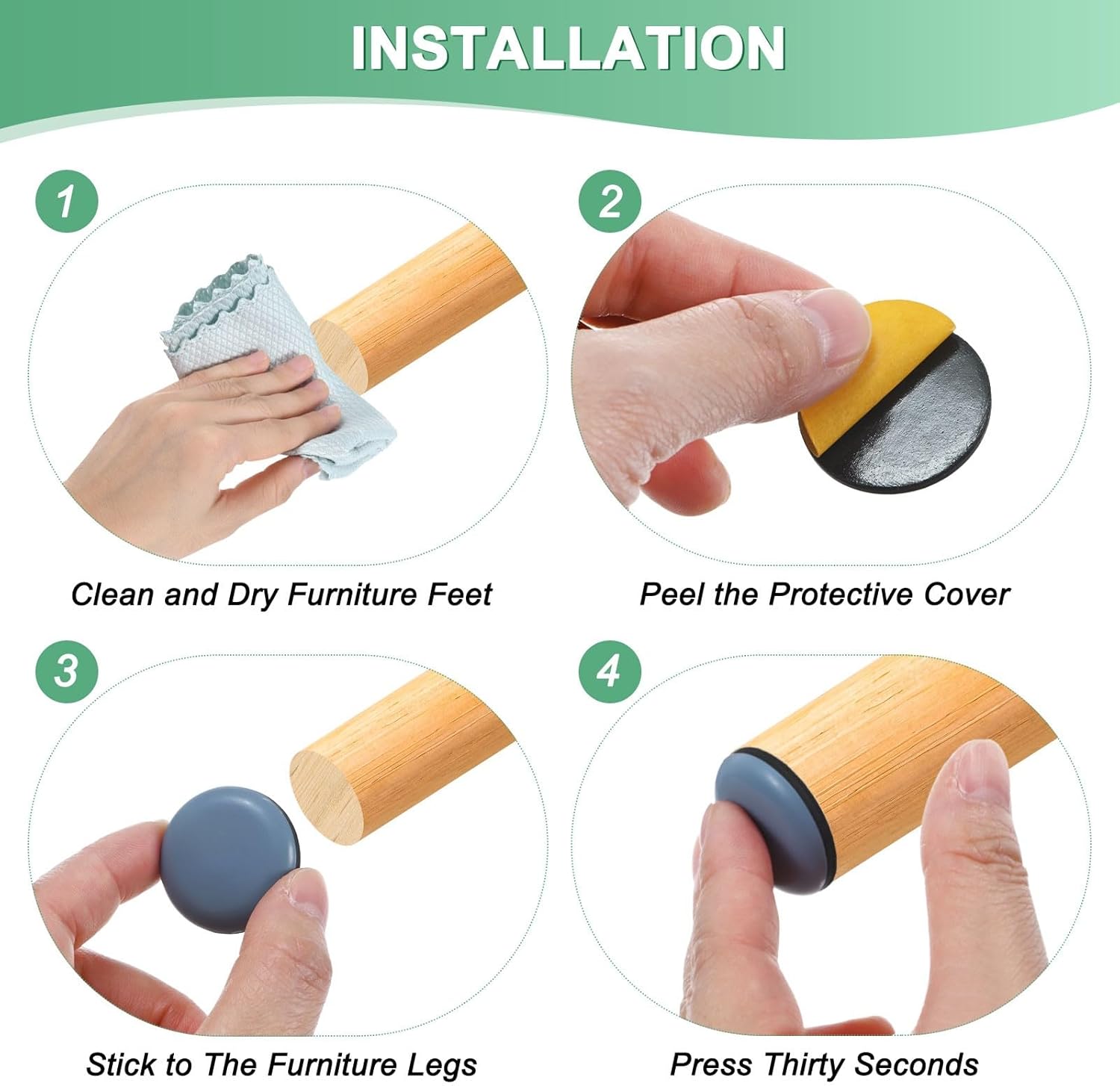 40-Pack Furniture Sliders, 3/4" Diameter PTFE Self-Adhesive Glides [Grey]