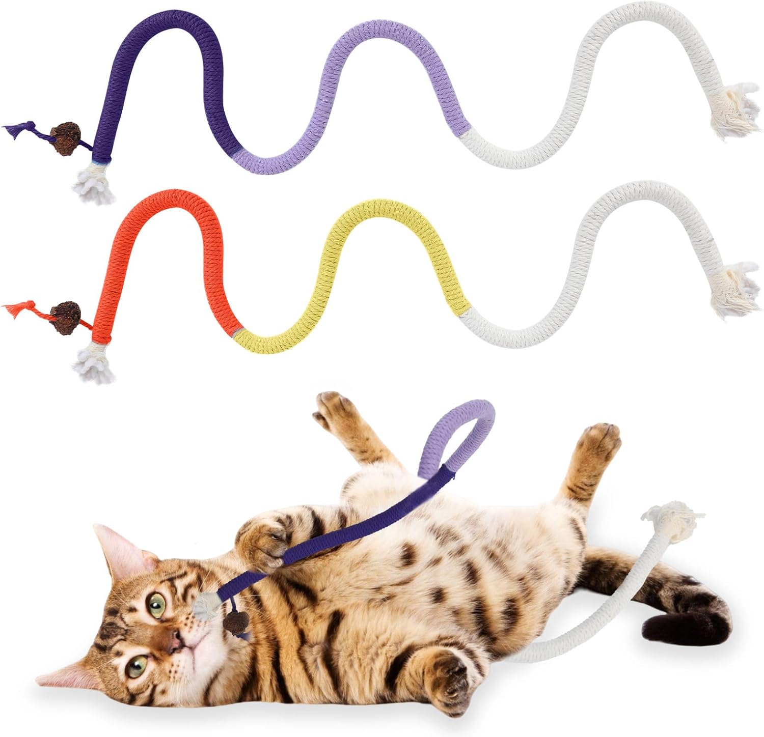 2 Pcs Cat Rope Chew Toys Bite Resistant Chewing Rope Indoor Cats Teeth Cleaning Toy 27.56 Inches Interactive Biting Nip Pet Supplies for All Age Breeds