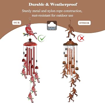 Cardinal Wind Chimes for Outside, 35'' Metal Cardinal WindChimes