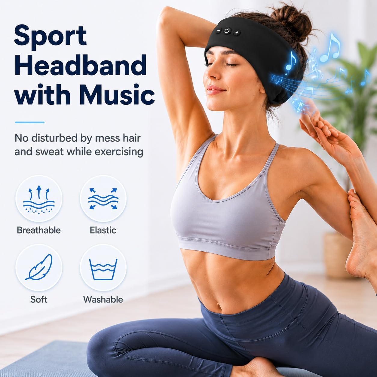 2-Pack Sleep Headphones Bluetooth Headband, Ultra-Thin HD Stereo Wireless Headband for Sleeping, Workout, Running, Yoga - Gift for Men Women, Black+Gray thumbnail