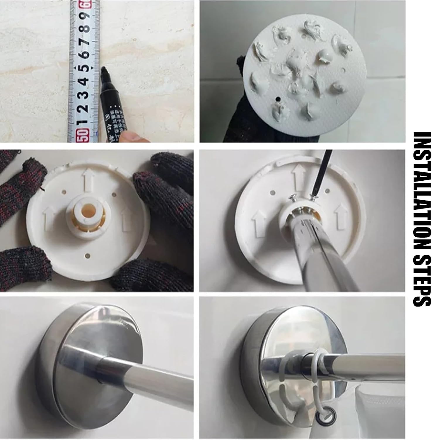 Adjustable Curved Stainless Steel Shower ain Rod - Easy Install Corner Bathtub Rail (60-80x60-80cm) - Drilling/No Drilling Opts for Versatile Use