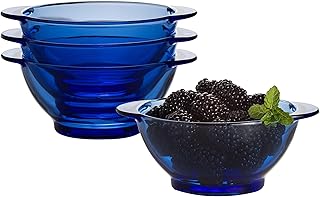 STP GOODS Blue Borosilicate Glass Bowl with Handle 6.5" Set of 4 (Blue, Set of 4)