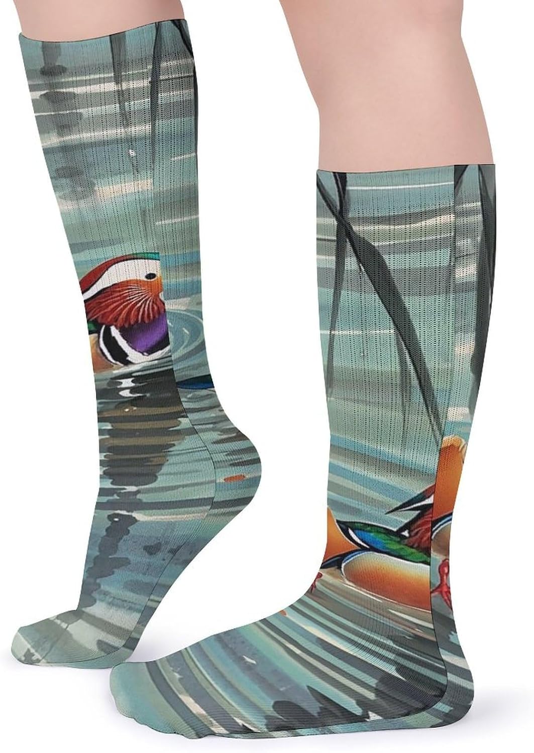 Breathable Crew Sock, Moisture Wicking, Athletic Calf Socks, Cozy | Chinese Style Mandarin Ducks Compression Socks for Women Men, Lightweight High Work Socks for Business, Casual