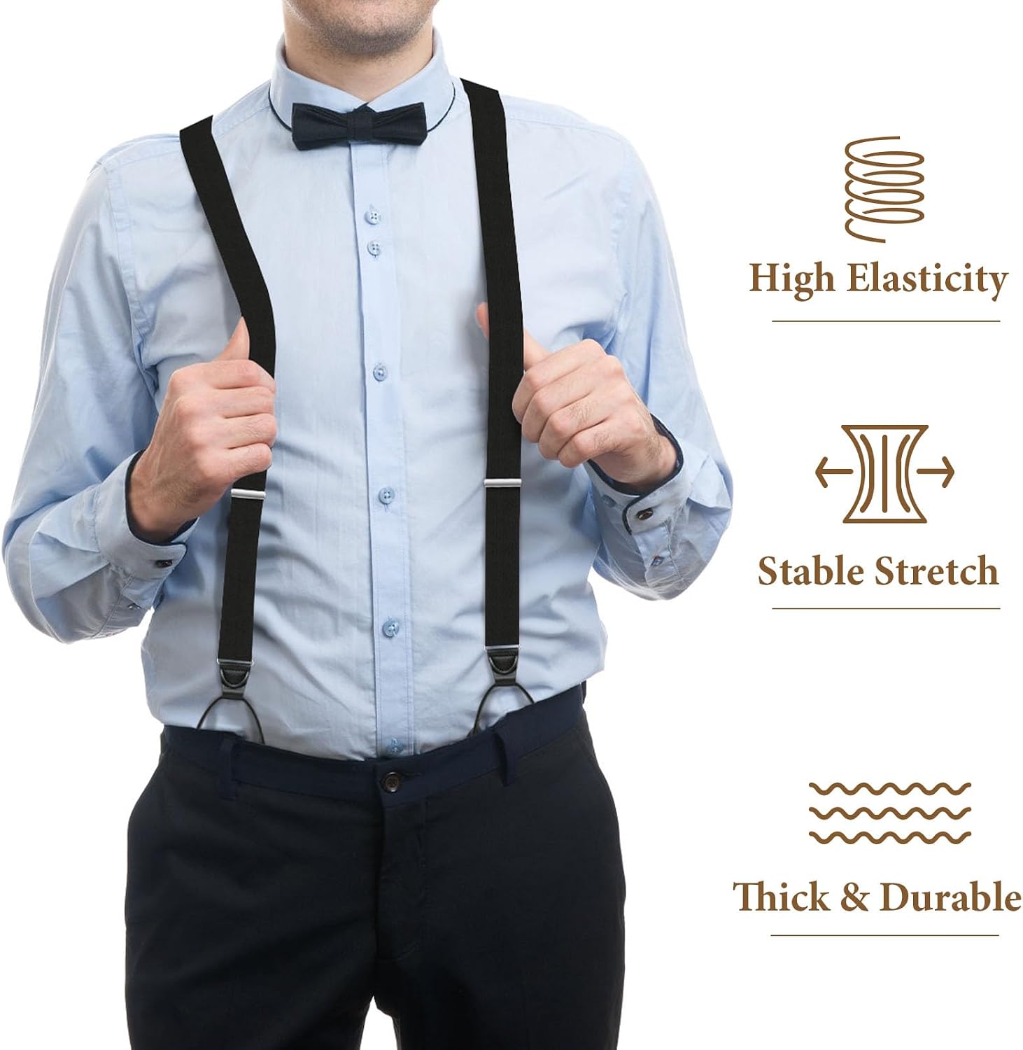 Button Suspenders for Men Y-Back 1.4 Inches Wide Leather Button End Elastic Adjustable Suspenders for Men