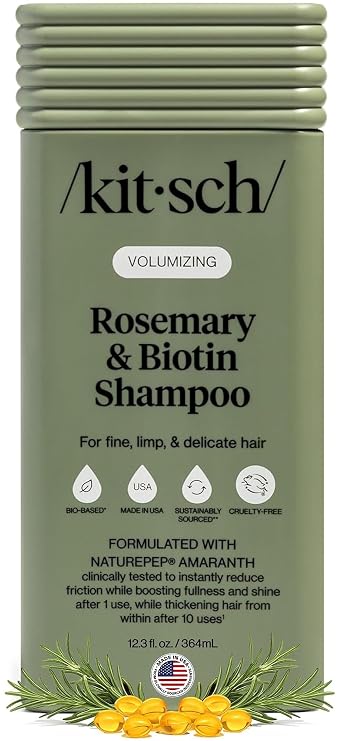 Kitsch Volumizing Rosemary & Biotin Liquid Shampoo for Hair Growth Shampoo for Women & Men, Boosts Fullness & Shine After 1 Use Clean Bio-Based Hair Care, Color-Safe, Made in USA 12.3 oz